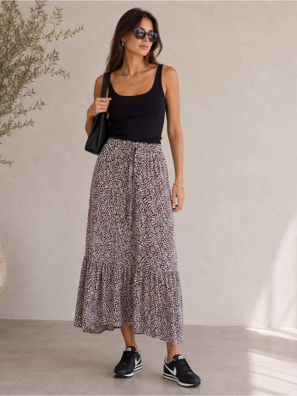 A.L.C. 100% Silk Leopard Print Midi Maxi Skirt Baby Leo Drawstring Size 4